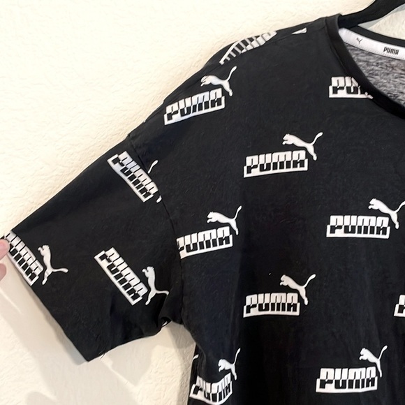 Puma Women T-Shirt Medium Black Logo Print Cotton Athletisure Streetwear Workout - Picture 6 of 12